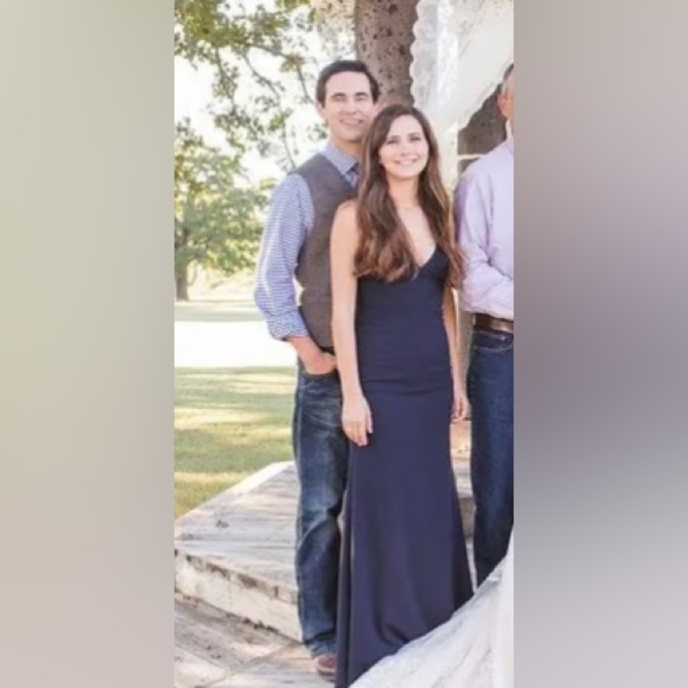 Lulu’s Formal, Long Navy Dress, Ruffle V-Neck, Size S, Worn Once